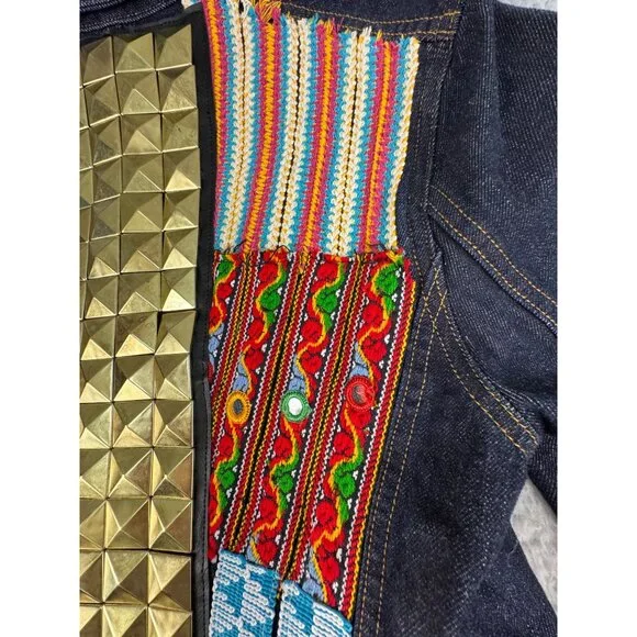 True Religion Womens M Denim CollarJacket Camden Blue Accent Embroidered - Picture 12 of 16